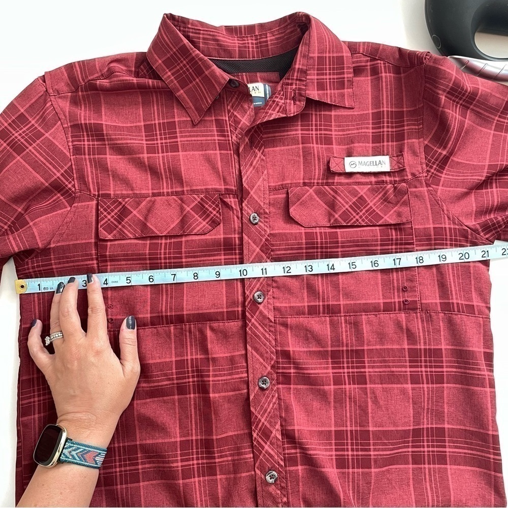 Magellan Outdoor Red Plaid Long Sleeve Button Front Barton Creek Shirt Sze Small - Picture 9 of 10